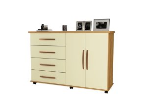 Comoda Bali Luxo com rodízios 4 gavetas 2 portas